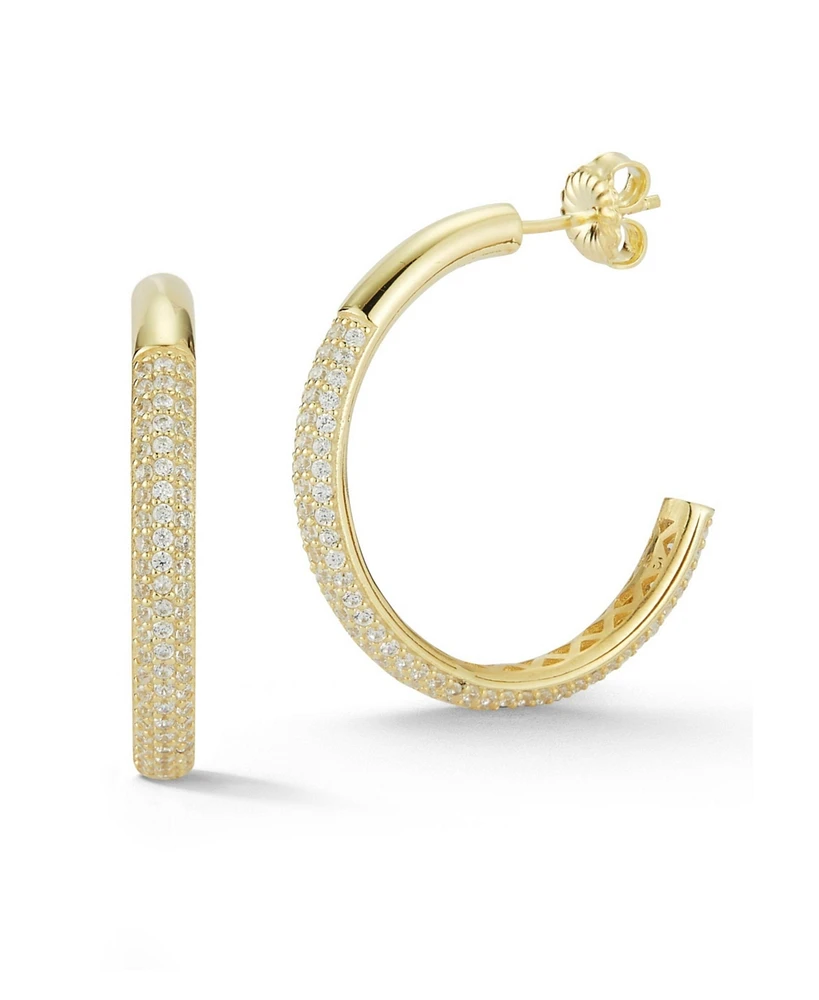 Rachel Zoe 14K Gold Plated Sterling Silver Half Pave Hoop Earrings