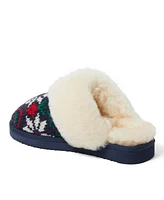 Fireside by Dearfoams Women's Sydney Holiday Fair Isle Genuine Shearling Scuff Slipper