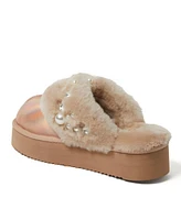 Fireside by Dearfoams Women's Ballina Genuine Shearling Platform Scuff Slipper