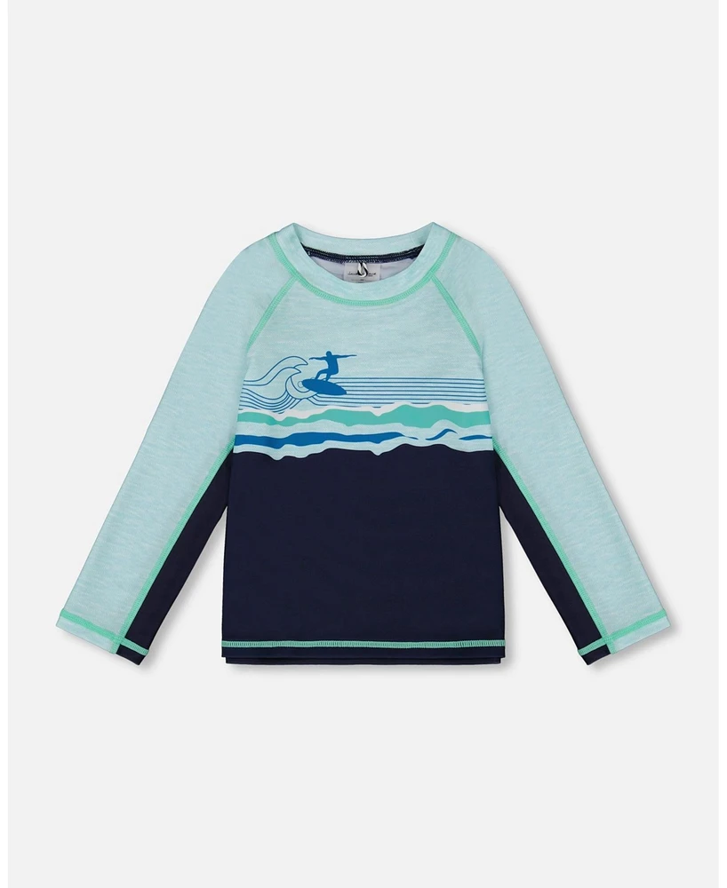 Deux par Boys Long Sleeve Rashguard Navy Blue And Turquoise