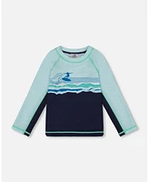 Deux par Boys Long Sleeve Rashguard Navy Blue And Turquoise