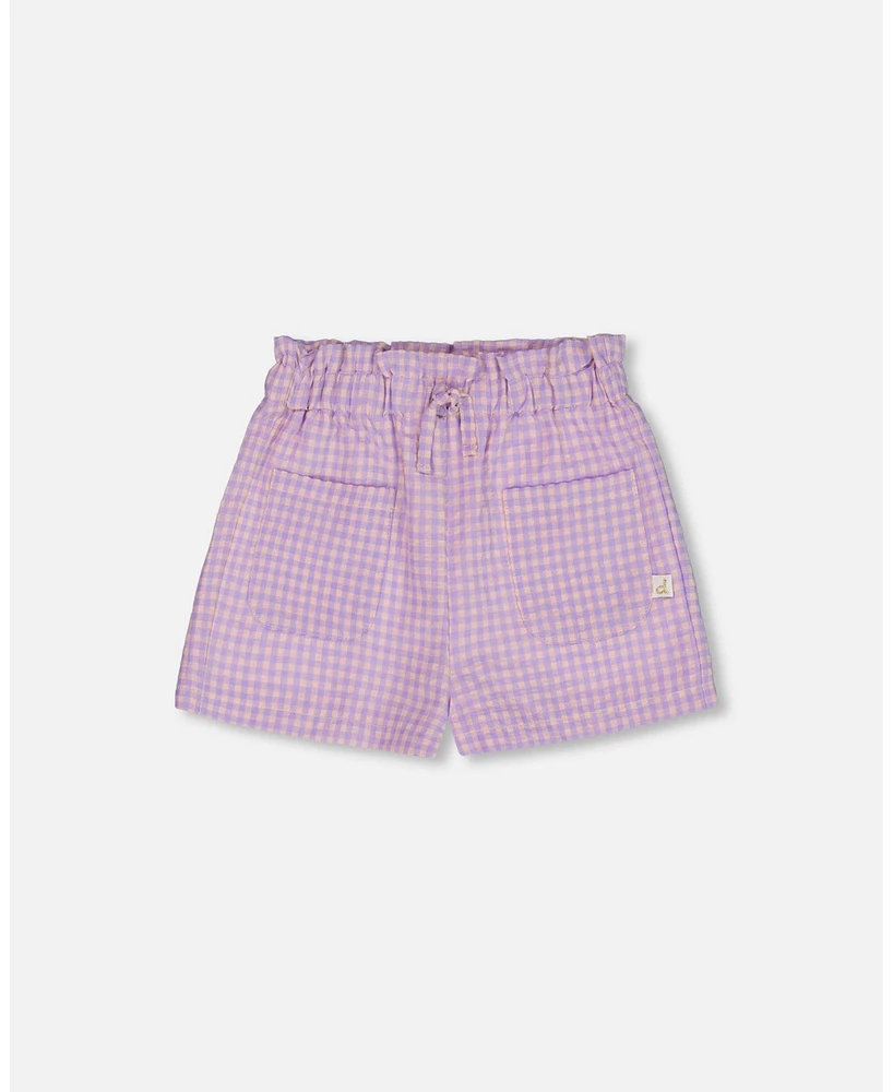 Deux par Big Girls Printed Gingham Short Lilac And Pink