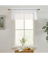 Hlc.me Isabella Floral Rod Pocket Lace Semi Sheer Voile Short Valance for Small Windows, Kitchen & Bathroom - 54 x 18 Inch Length (White Valance)
