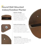 12" Round Wall Planter - Polyresin Wall-Hanging Flower Pot for Indoor or Outdoor Use
