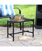 Outdoor Curved Powder-Coated Black Metal Mesh Fire Pit Bench - Backless