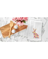 Bunny Rabbit Floral Flower Design Easter Spring Theme Embroidered Waffle Weave Kitchen Dishtowel