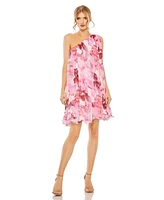 Mac Duggal Women's Floral Print One-Shoulder Mini Dress