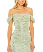 Mac Duggal Women's Off the Shoulder Sequin Panel Train Gown