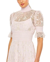 Mac Duggal Women's Embroidered Floral Tiered Smock Neck Gown