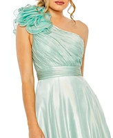 Mac Duggal Women's Rosette One Shoulder Tea Length Dress