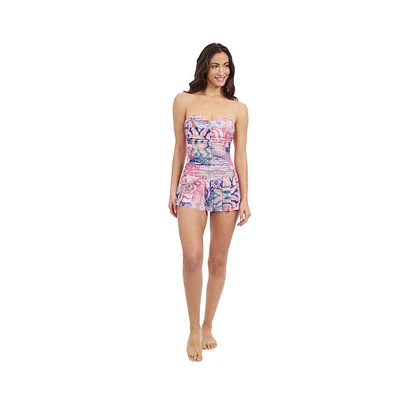 Profile by Gottex Women's Karma Sweetheart Bandeau Swimdress One Piece Longer Skirt Soft Cups Tummy Control Adjustable Removeable Straps