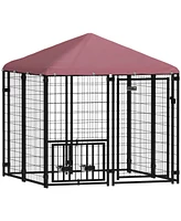 PawHut Outdoor Dog Kennel with Rotating & Adjustable Bowls, 4.6' x 4.6' x 5'