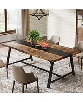 Tribesigns 70.9" Farmhouse Dining Table for 6-8 People, Large Rectangular Wood Kitchen with Metal Frame, Room Dinner Family Gat