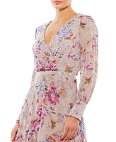 Mac Duggal Women's Long Sleeve Hand Embellished Midi Dress