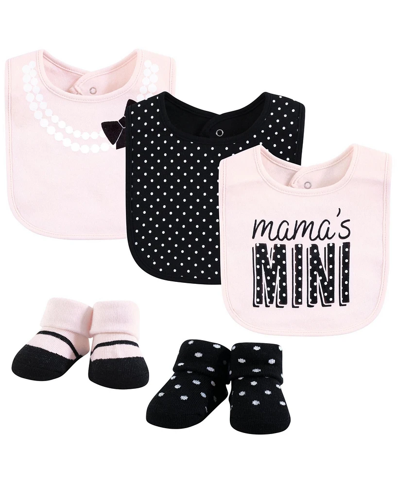 Hudson Baby Infant Girl Cotton Bib and Sock Set, Mamas Mini Dot, One Size