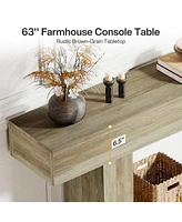 Tribesigns 63" Console Table, Farmhouse 2-Tier Entryway Table with U-Shaped Base, Narrow Long Wood Sofa Behind Couch for Living Room,