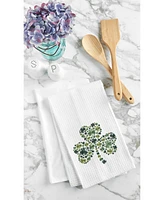 St. Patrick's Day Irish Shamrocks Embroidered Waffle Weave Kitchen Dishtowel