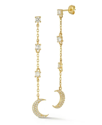 Rachel Zoe 14K Gold Plated Sterling Silver Pave Moon Drop Earrings