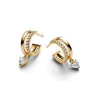 Pandora 14K Gold Plated Dangling Heart Hoop Earrings