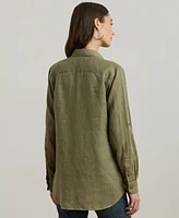 Lauren Ralph Lauren Plus Size 100% Linen Roll-Tab Shirt