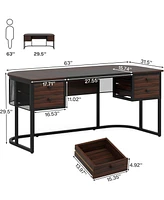 Tribesigns 63-Inch Executive Desk with 4 Drawers, Large Office Desk Computer Desk, Business Furniture Desk Workstation for Home Office, Dark Walnut