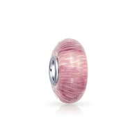 Bling Jewelry Solid Pink Mauve Murano Glass Charm Bead with Sterling Silver Core for Bracelets