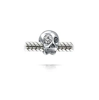 Bling Jewelry Halloween Skeleton Skull Charm Bead with Cz Eye Sterling Silver for European Bracelet