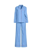 Lands' End Women's Petite Cotton Poplin 2 Piece Pajama Set - Long Sleeve Top and Pants