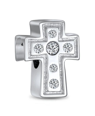 Bling Jewelry Simple Sparkling Cz Cross Charm Bead for Communion Weddings Sterling Silver Bracelet