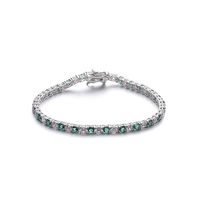 Sterling Silver White Gold Plated with Colored Cubic Zirconia Tennis Bracelet