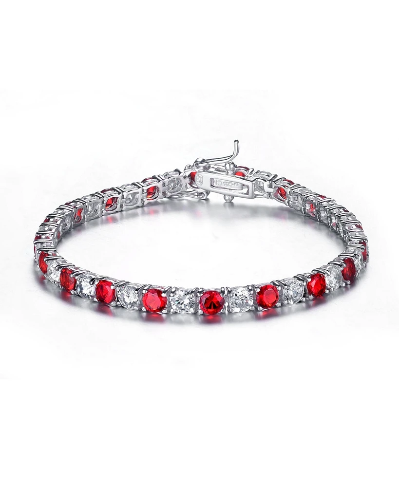 Sterling Silver White Gold Plated with Colored Cubic Zirconia Tennis Bracelet