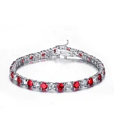 Sterling Silver White Gold Plated with Colored Cubic Zirconia Tennis Bracelet