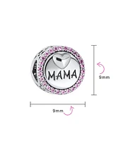 Bling Jewelry Round Pink Crystal Bead Charm Mama Heart for Wife Sterling Silver Fits Bracelet