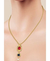 Rachel Zoe Gold Plated Double Circular Pendant Necklace with Rounded Snake Chain