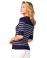 Melissa Paige Women's Striped Crew-Neck Elbow-Sleeve Sweater, Regular & Petite