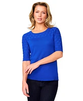 Melissa Paige Women's Yoke Wave Stitch Elbow-Sleeve Sweater, Regular & Petite