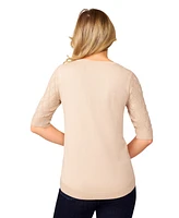 Melissa Paige Women's Yoke Wave Stitch Elbow-Sleeve Sweater