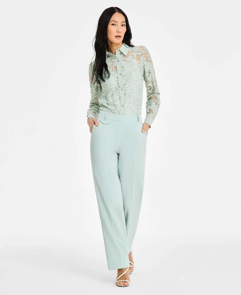 Anne Klein Women's Liberty Stretch High Rise Wide-Leg Pull-On Pants