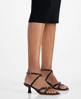 Vaila Shoes Women's Isabella Strappy Kitten-Heel Dress Sandals - Extended Sizes 9-14