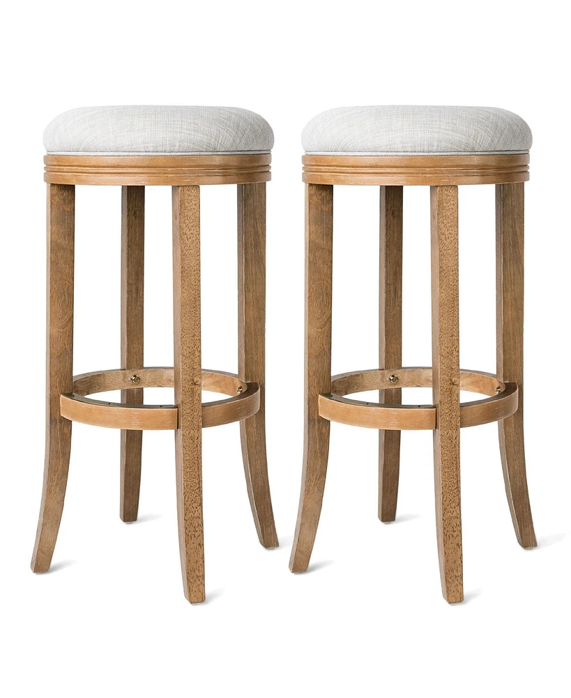 Maven Lane Eva Bar Stool in Weathered Oak with Sand Fabric Upholstery, Set of 2