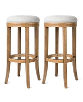 Maven Lane Eva Bar Stool in Weathered Oak with Sand Fabric Upholstery, Set of 2