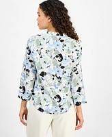 Ak Anne Klein Petite Printed 3/4-Sleeve Utility Blouse