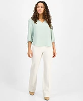 Ak Anne Klein Petite V-Neck Tie-Sleeve Top