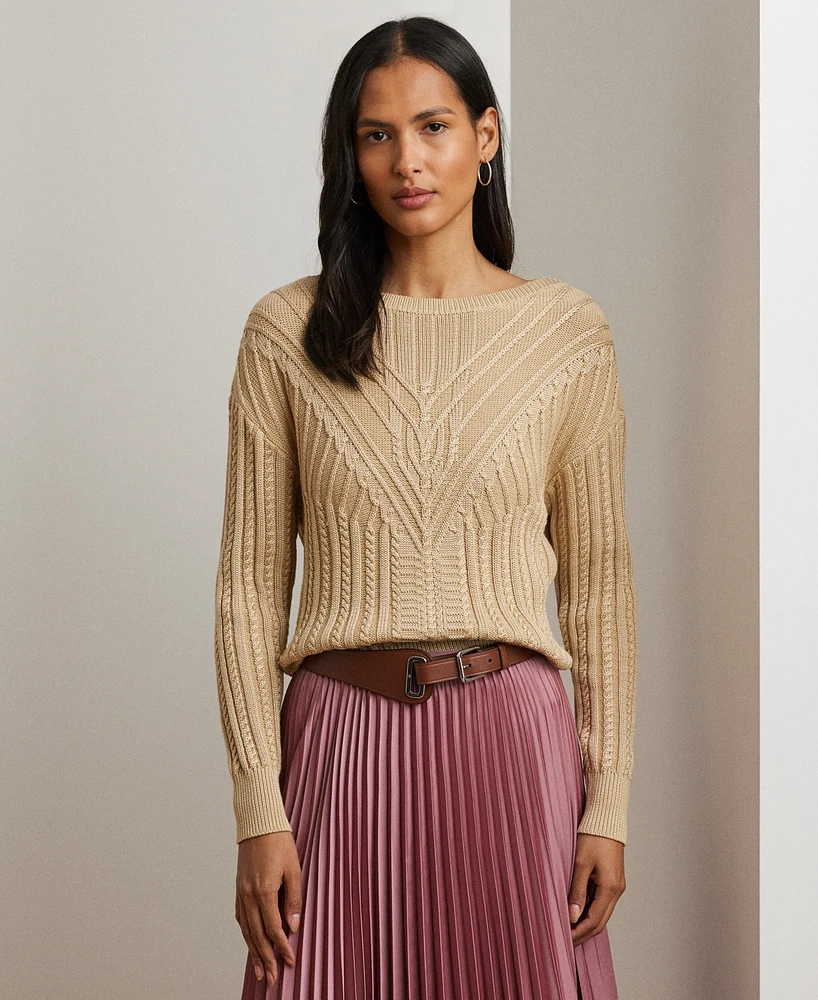 Lauren Ralph Lauren Women's Cable-Knit Cotton-Blend Boatneck Sweater, Regular & Petite