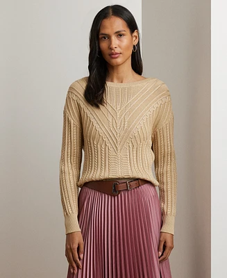 Lauren Ralph Lauren Women's Cable-Knit Cotton-Blend Boatneck Sweater, Regular & Petite