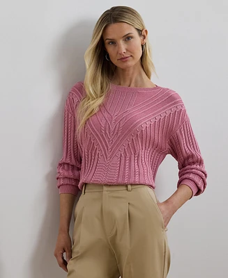 Lauren Ralph Women's Cable-Knit Cotton-Blend Boatneck Sweater, Regular & Petite