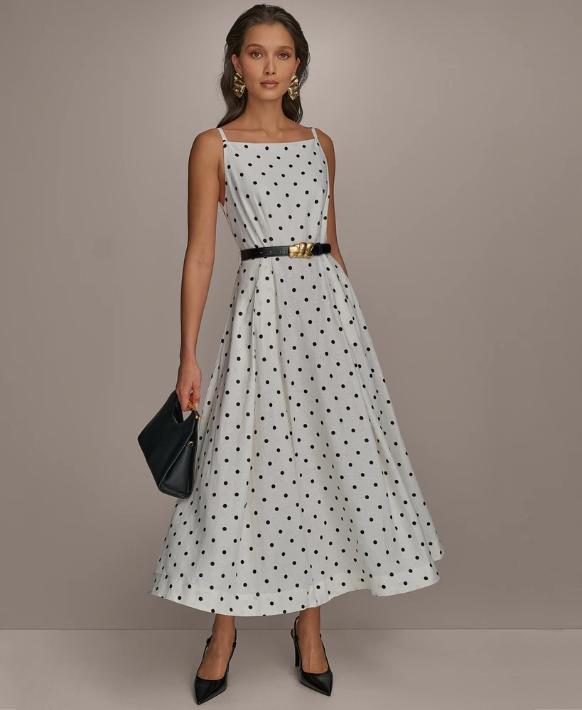 Donna Karan New York Women's Linen-Blend Polka-Dot A-Line Dress