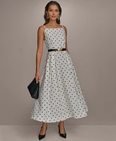 Donna Karan New York Women's Linen-Blend Polka-Dot A-Line Dress