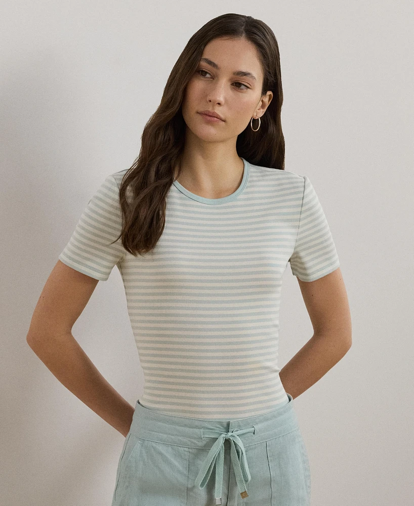Lauren Ralph Women's Striped Stretch Cotton Crewneck Tee, Regular & Petite