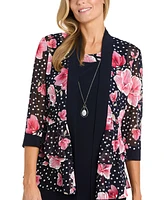 R & M Richards Petite Printed Jacket Necklace Dress Set